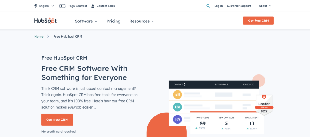 Hubspot CRM landing page