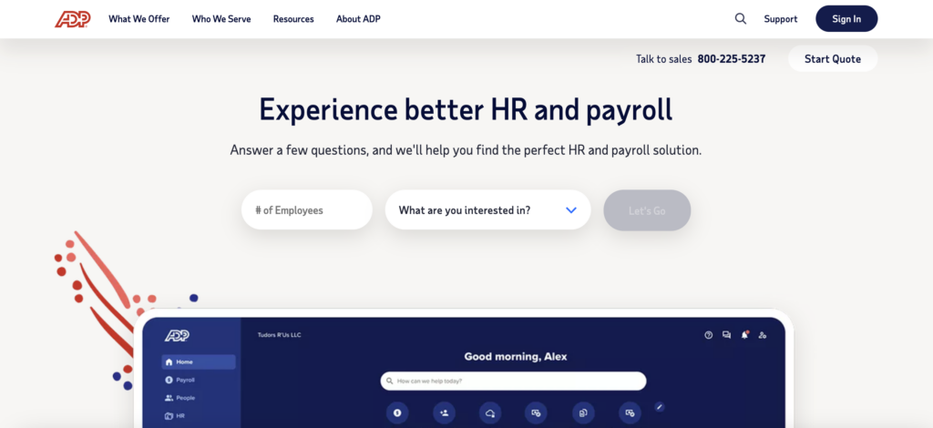 ADP Payroll homepage screenshot