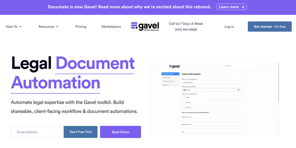 Gavel homepage: AI tools for lawyers