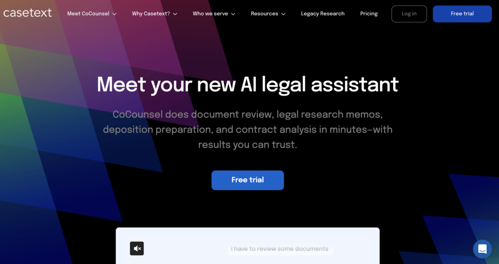 Casetext homepage: AI tools for lawyers