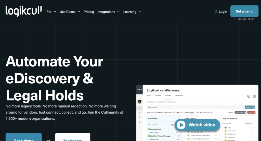 Logikcull homepage: AI tools for lawyers