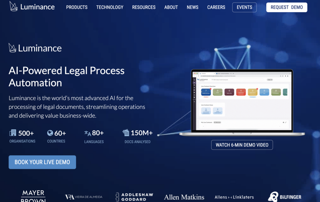 Luminance homepage: AI tools for lawyers