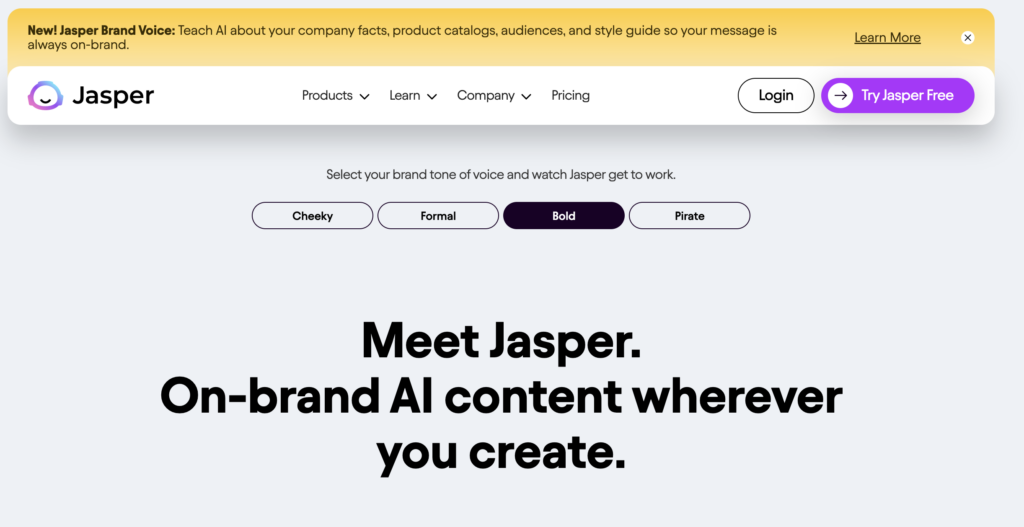 Jasper AI homepage: best AI tools for writers