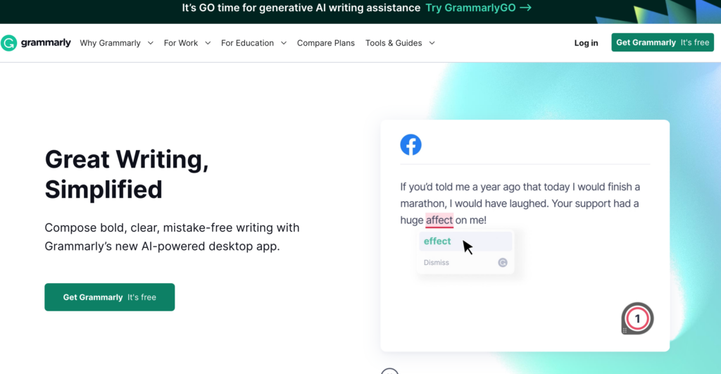 Grammarly Homepage: Best AI tools for bloggers