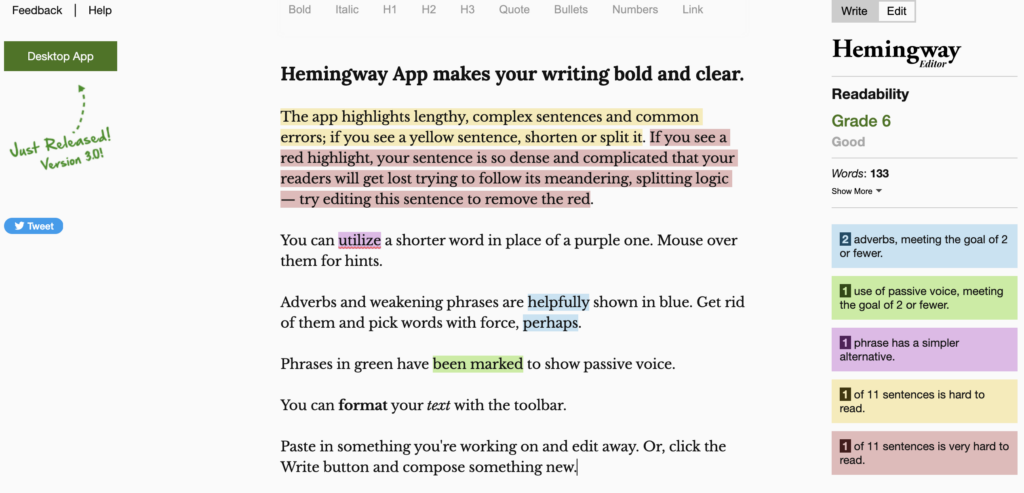 Hemingway Editor Homepage: Best AI tools for bloggers