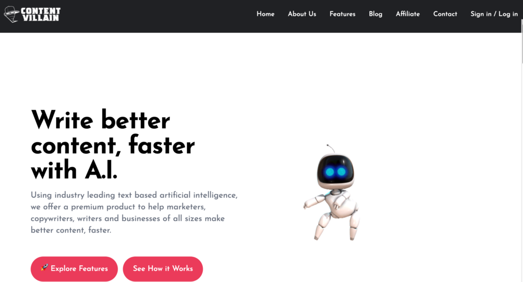 Content Villain homepage: best AI tools for writers
