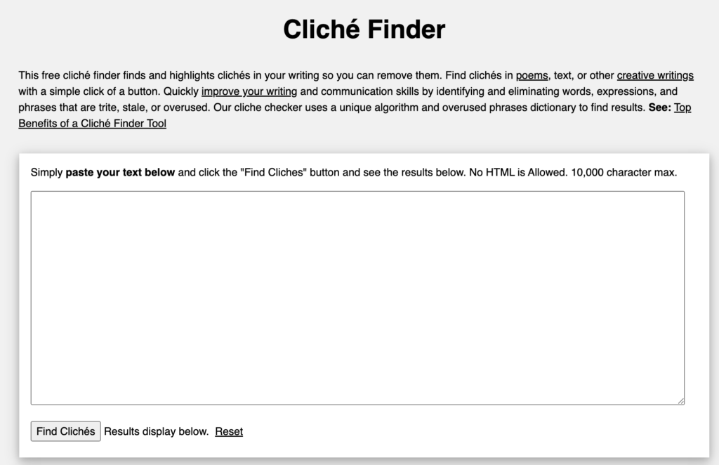 Cliche finder Homepage: Best AI tools for bloggers