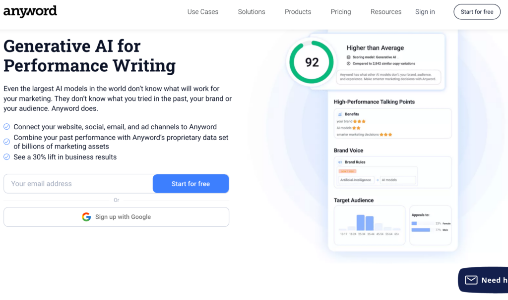 Anyword Homepage: Best AI tools for content creators