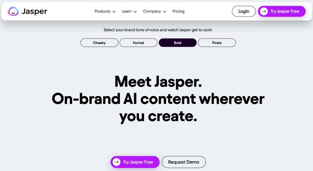 Jasper AI homepage: best AI tools for marketing