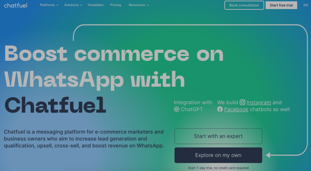 Chatfuel homepage: best AI tools for marketing