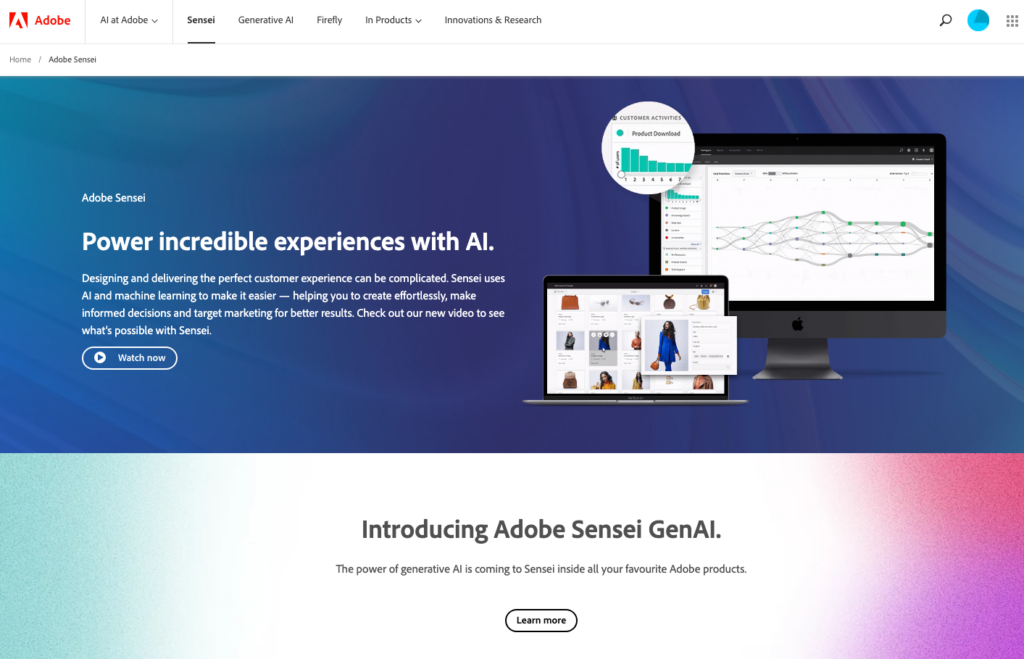 Adobe Sensei homepage: best AI tools for marketing